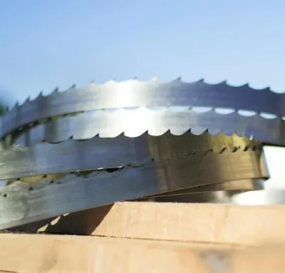 A bandsaw blade for resawing rests on wooden planks, symbolizing woodworking accuracy and efficiency. Image for illustration purposes only.